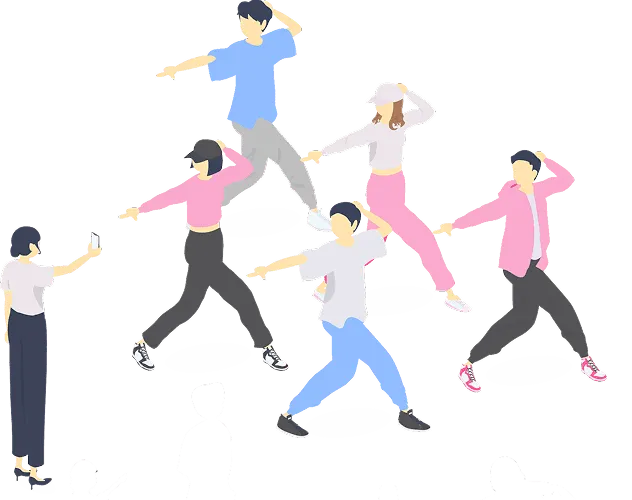 踊っている人達を撮影している女性